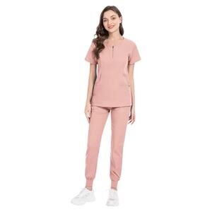 NiaaHinn Blush Pink Scrub Set Top & Jogger Pants Small – Soft Stretch Uniform